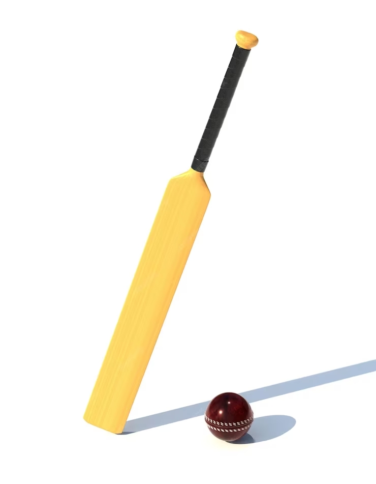 bastao de madeira e bola de criquete vermelha de couro 3d render ilustracao 110233 3394