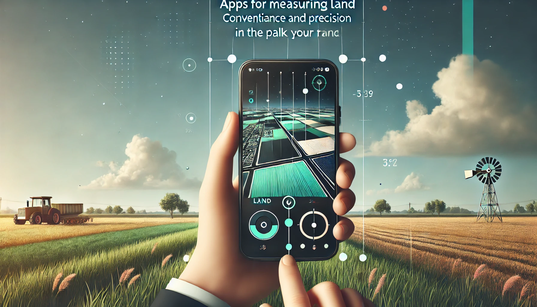 DALL·E 2025 01 10 15.46.24 A professional and visually engaging wallpaper in 16 9 ratio for an article titled Apps for Measuring Land Convenience and Precision in the Palm of